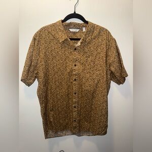Modern Fit Short-Sleeve Button-Down Shirt - Brown Floral Print